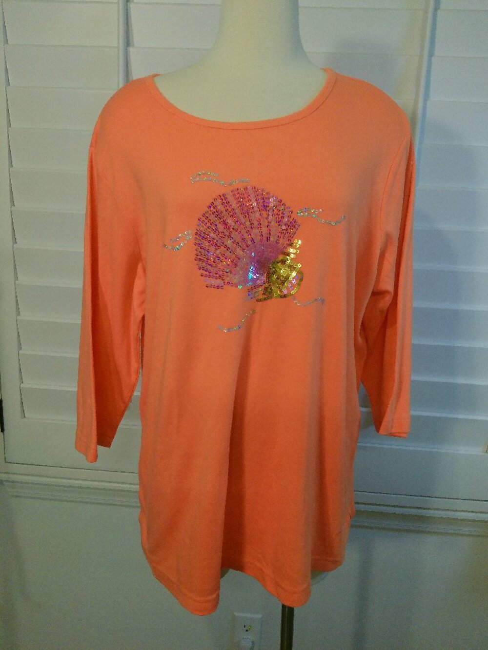 Quacker Factory women's 3/4 sleeve beaded orange Size 1X